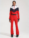 Women's Gsou Snow Retro Belted Color-Blocked Flare One Piece Ski Suit